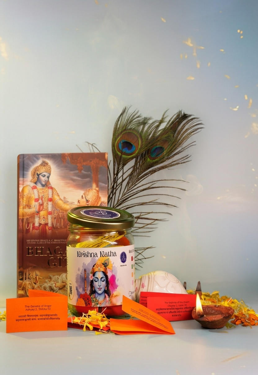 Krishna Katha Gita Jar – 48 Bhagavad Gita Shlokas for Peace, Healing & Daily Guidance