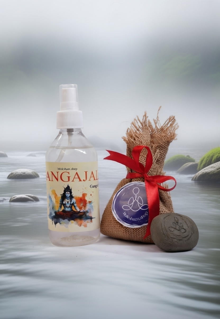 Gangajal Spray with Ganga Soil Bar – Holy Ganga Pooja Combo for Shanti & Purification
